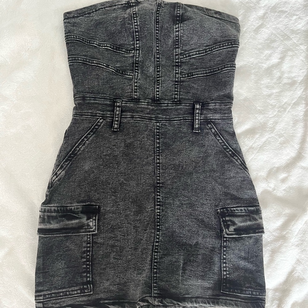 Stylish Black Denim Strapless Dress
